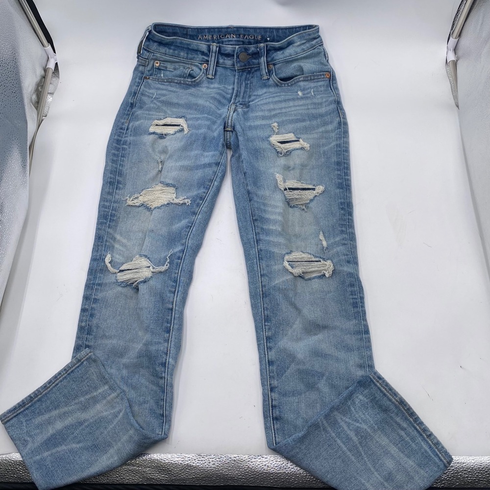 American Eagle Ne(x)t Level Airflex Slim Jeans 28x30 Light Wash Ripped Distress